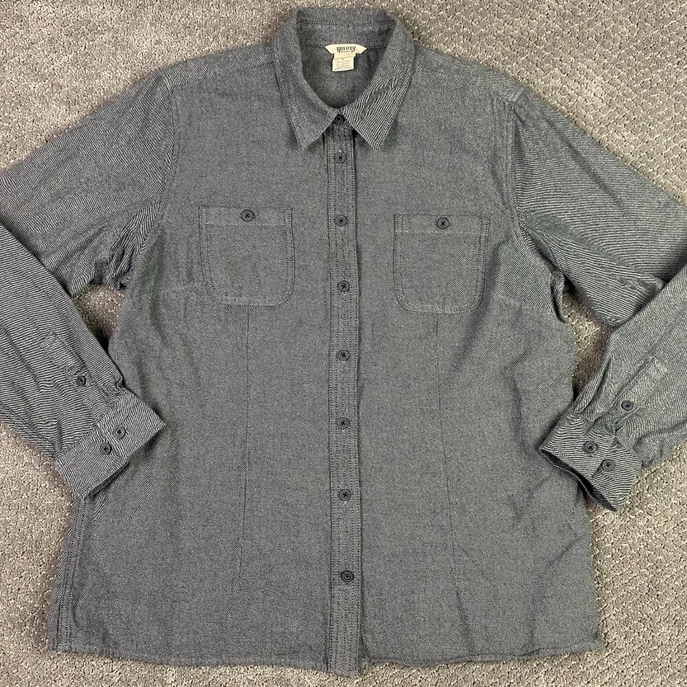 Duluth Trading Co Flannel Shirt Women's Large Gray Cotton Button Down Front Up
